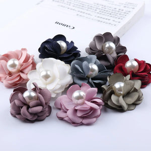 10PCS 3.5CM Pearl Center Fabric Flowers DIY Wedding Dress Accessorie