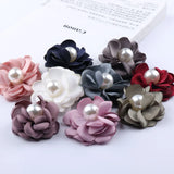 10PCS 3.5CM Pearl Center Fabric Flowers DIY Wedding Dress Accessorie