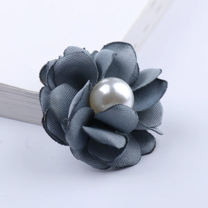 10PCS 3.5CM Pearl Center Fabric Flowers DIY Wedding Dress Accessorie