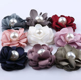 10PCS 3.5CM Pearl Center Fabric Flowers DIY Wedding Dress Accessorie