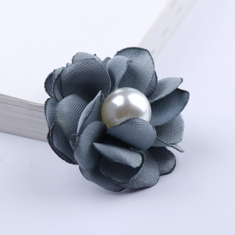 10PCS 3.5CM Pearl Center Fabric Flowers DIY Wedding Dress Accessorie