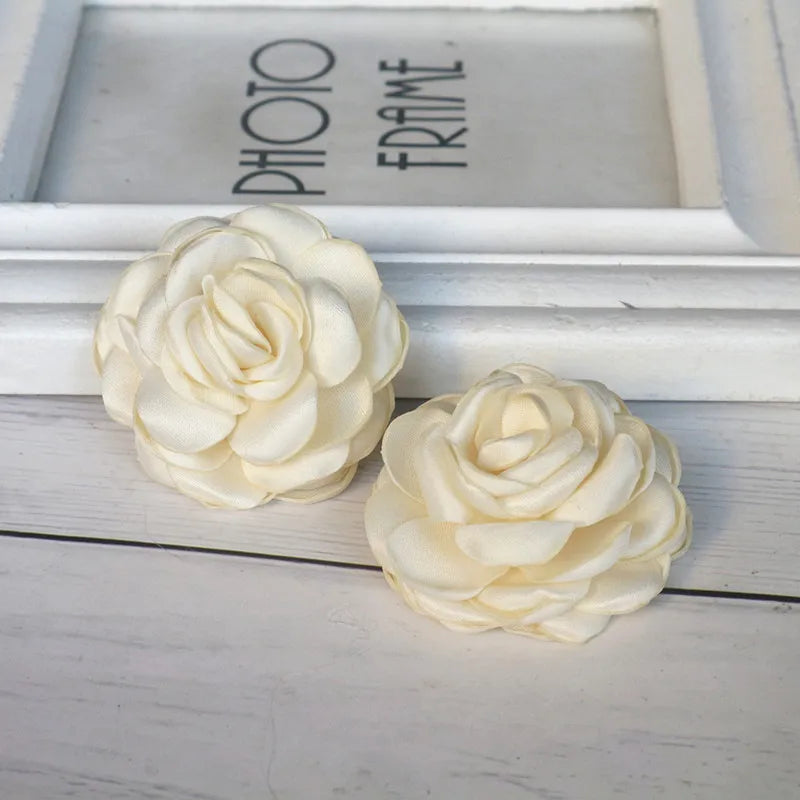 10PCS Satin Rose Fabric Artificial Flower Head Wedding Dress Hair DIY