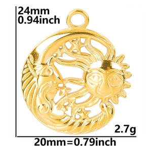 10PCS Sun Moon Pendant Charms Stainless Steel DIY Jewelry Supplies