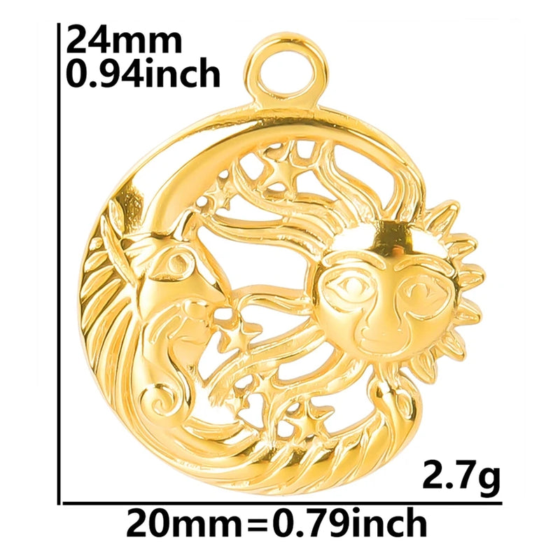 10PCS Sun Moon Pendant Charms Stainless Steel DIY Jewelry Supplies