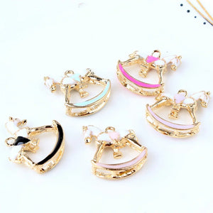 10PCS/Lot Metal Oil Drop Horse Shape Charms Enamel Folating Pendant