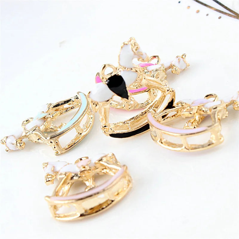 10PCS/Lot Metal Oil Drop Horse Shape Charms Enamel Folating Pendant