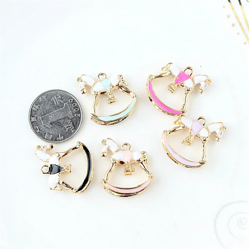 10PCS/Lot Metal Oil Drop Horse Shape Charms Enamel Folating Pendant