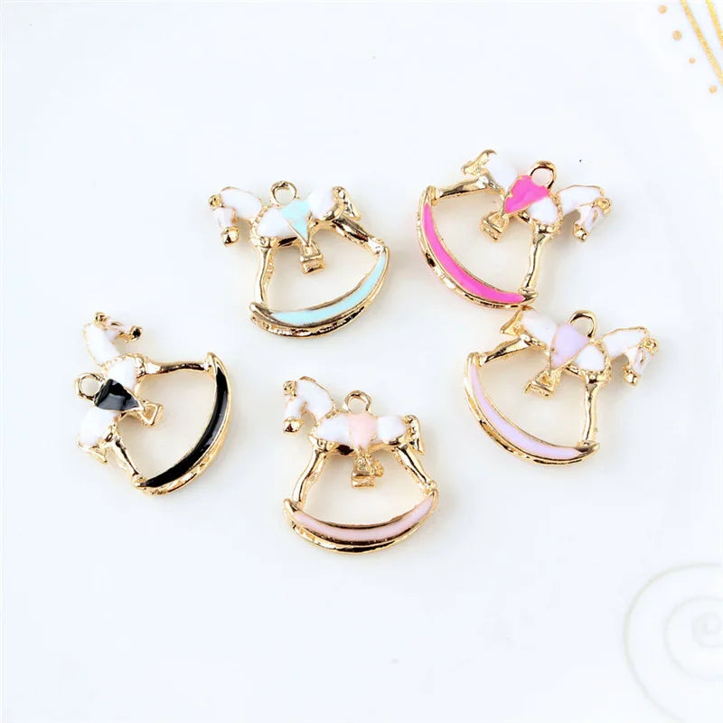 10PCS/Lot Metal Oil Drop Horse Shape Charms Enamel Folating Pendant