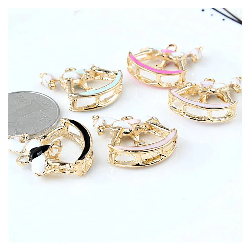 10PCS/Lot Metal Oil Drop Horse Shape Charms Enamel Folating Pendant