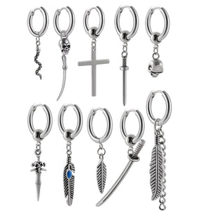 10PCS Gothic Ear Clicker Hoop Earrings Unisex Punk Piercing Jewelry