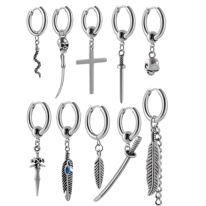 10PCS Gothic Ear Clicker Hoop Earrings Unisex Punk Piercing Jewelry