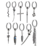 10PCS Gothic Ear Clicker Hoop Earrings Unisex Punk Piercing Jewelry