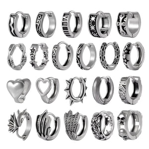 10PCS Gothic Ear Clicker Hoop Earrings Unisex Punk Piercing Jewelry