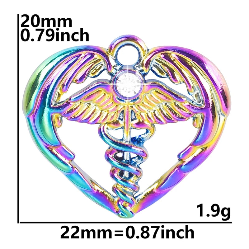 10PCS Love Heart Wings Who Logo Alloy Rainbow Charms Pendants For Jewelry DIY