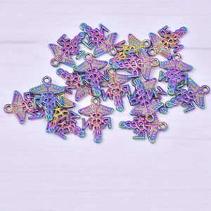 10PCS Love Heart Wings Who Logo Alloy Rainbow Charms Pendants For Jewelry DIY