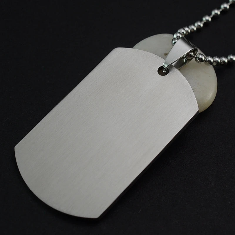 10PCS/Lot Men's Military Matte Silver Dog Tag Necklace Charm Pendant Chain