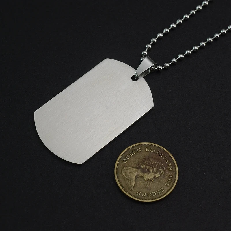 10PCS/Lot Men's Military Matte Silver Dog Tag Necklace Charm Pendant Chain