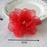 10PCS Mix Styles Wine Red Chiffon Rose Flowers DIY Hair Dress Hats Decoration