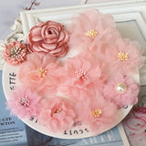 10PCS Pink Mix Chiffon Fabric Flowers Wedding DIY Accessories