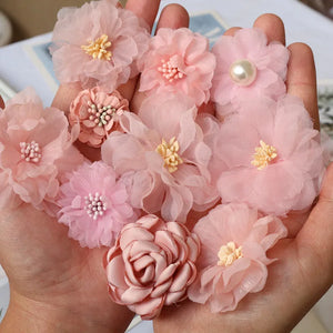 10PCS Pink Mix Chiffon Fabric Flowers Wedding DIY Accessories