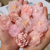 10PCS Pink Mix Chiffon Fabric Flowers Wedding DIY Accessories