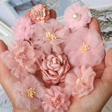 10PCS Pink Mix Chiffon Fabric Flowers Wedding DIY Accessories