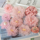 10PCS Pink Mix Chiffon Fabric Flowers Wedding DIY Accessories