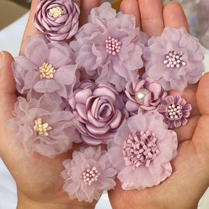 10PCS Purple Chiffon Flowers Wedding Dress DIY Accessories