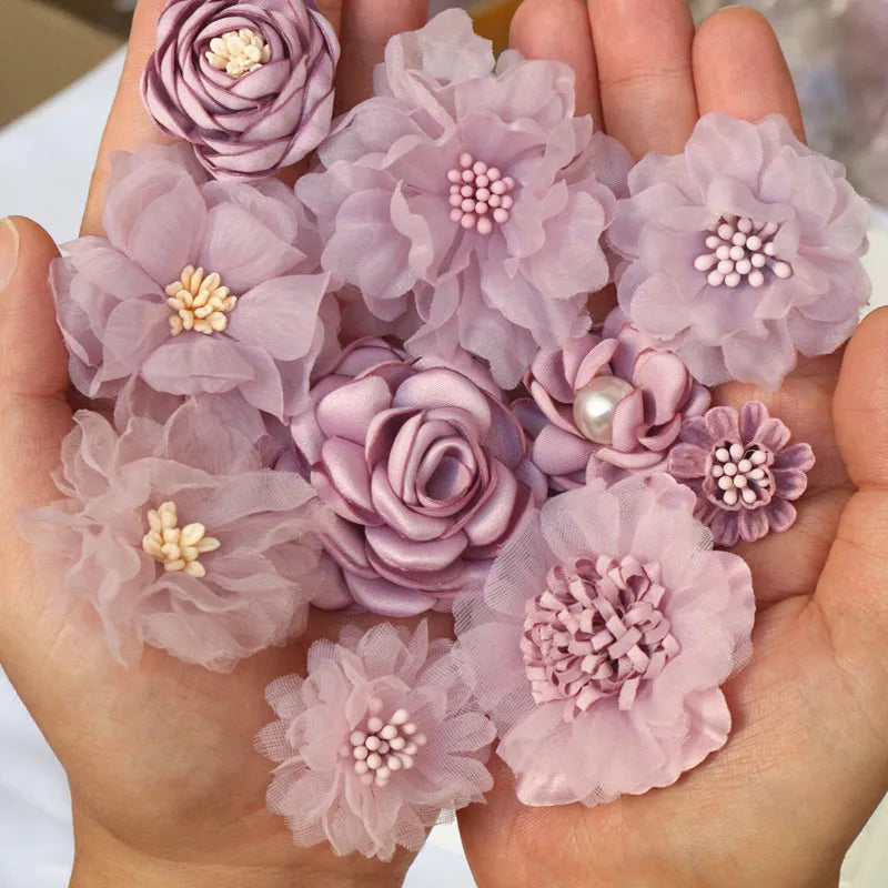 10PCS Purple Chiffon Flowers Wedding Dress DIY Accessories