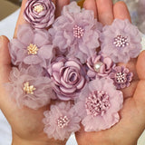 10PCS Purple Chiffon Flowers Wedding Dress DIY Accessories