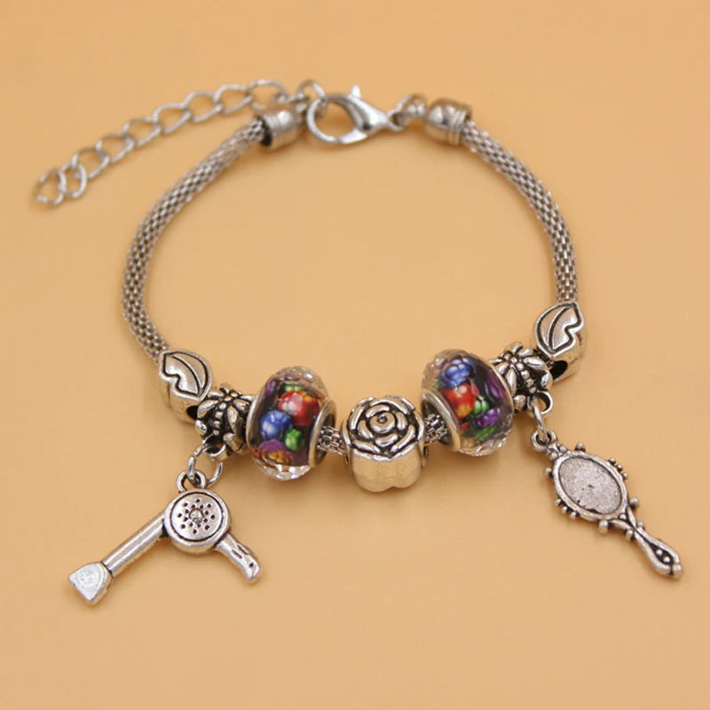 10PCS Charm Bracelets Lips Rose Bead Hair Stylist Mirror Dryer for Women