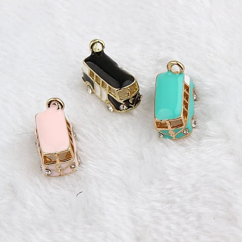 10PCS Bus Charm Pendant With Rhinestone for Jewelry Making