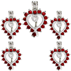 10PCS Rhinestone Heart Charms Pearl Cage Locket Aromatherapy Diffuser Pendant