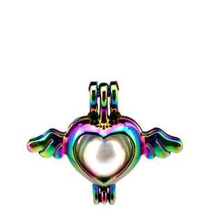 10PCS Heart Wing Pearl Cage Locket Diffuser Pendant for Necklace, Keychain