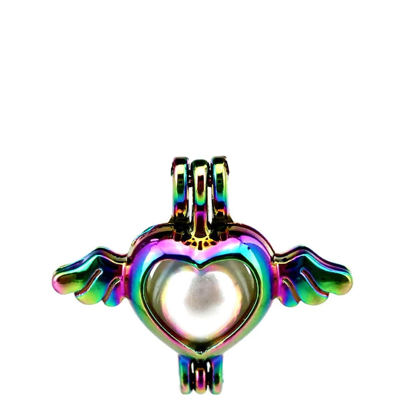 10PCS Heart Wing Pearl Cage Locket Diffuser Pendant for Necklace, Keychain