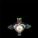 10PCS Heart Wing Pearl Cage Locket Diffuser Pendant for Necklace, Keychain