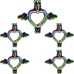 10PCS Heart Wing Pearl Cage Locket Diffuser Pendant for Necklace, Keychain
