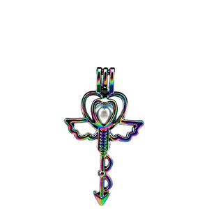 10PCS Love Heart Wing Key Charm Pearl Cage Locket Aromatherapy Diffuser Pendant