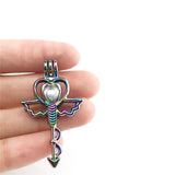 10PCS Love Heart Wing Key Charm Pearl Cage Locket Aromatherapy Diffuser Pendant