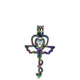 10PCS Love Heart Wing Key Charm Pearl Cage Locket Aromatherapy Diffuser Pendant