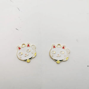 10PCS Lucky Cat & Mouse Enamel Alloy Charms Pendants Animal Charms