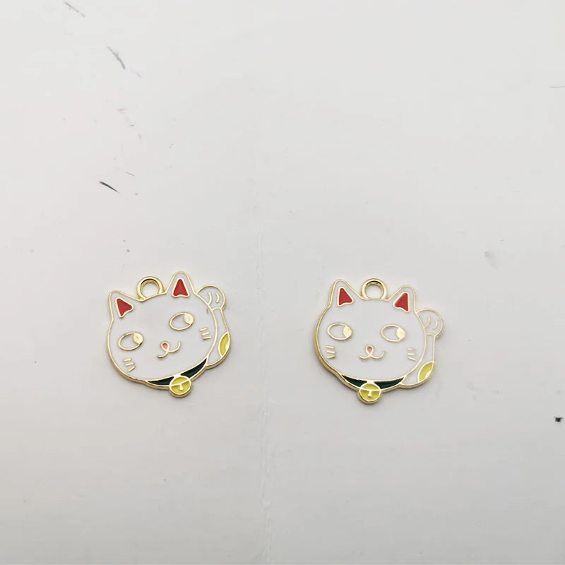 10PCS Lucky Cat & Mouse Enamel Alloy Charms Pendants Animal Charms