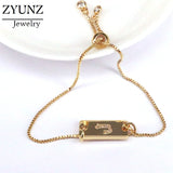 Metal Chain Bracelet CZ Initial Letter Bar Femme Jewelry