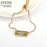 Metal Chain Bracelet CZ Initial Letter Bar Femme Jewelry