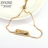 Metal Chain Bracelet CZ Initial Letter Bar Femme Jewelry