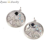 Micro Pave CZ Moutain Star Moon Coin Pendant, Cubic Zirconia Charm
