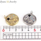 Micro Pave CZ Moutain Star Moon Coin Pendant, Cubic Zirconia Charm