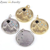 Micro Pave CZ Moutain Star Moon Coin Pendant, Cubic Zirconia Charm