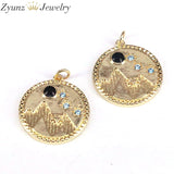 Micro Pave CZ Moutain Star Moon Coin Pendant, Cubic Zirconia Charm
