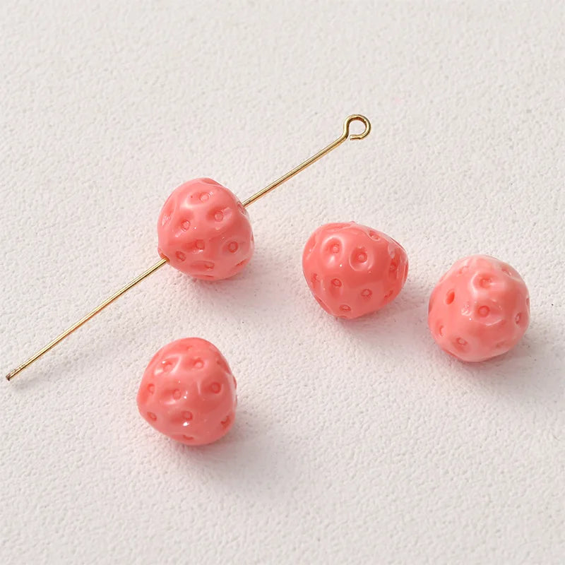 10PCS Mini Natural Pink Strawberry Loose Beads for DIY Jewelry Making